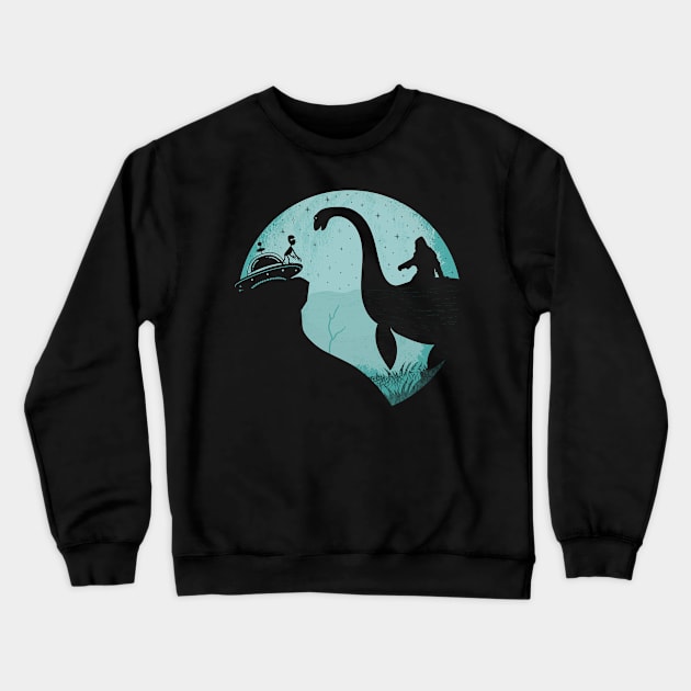 Bigfoot Loch Ness Alien Crewneck Sweatshirt by Tesszero